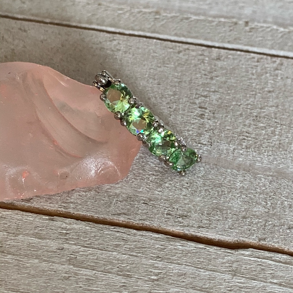 Green Quad Gem Reverse Dangle Navel Ring 16 Gauge Belly Button Ring